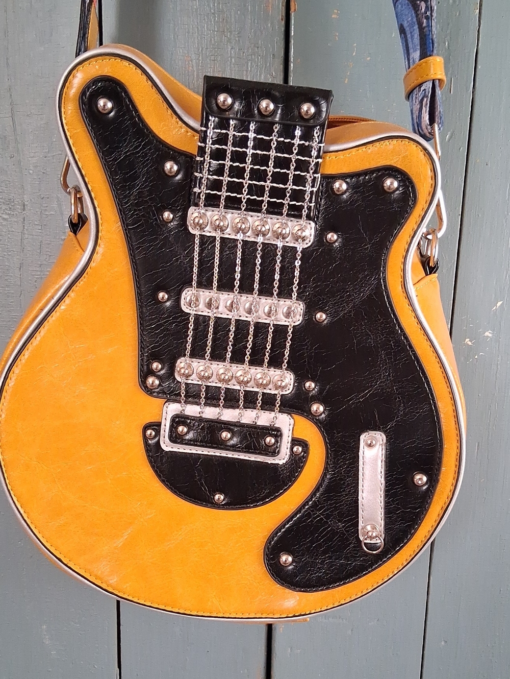 Yellow Guitar-Shaped Crossbody Bag with Black Accent - Picture 2 of 7
